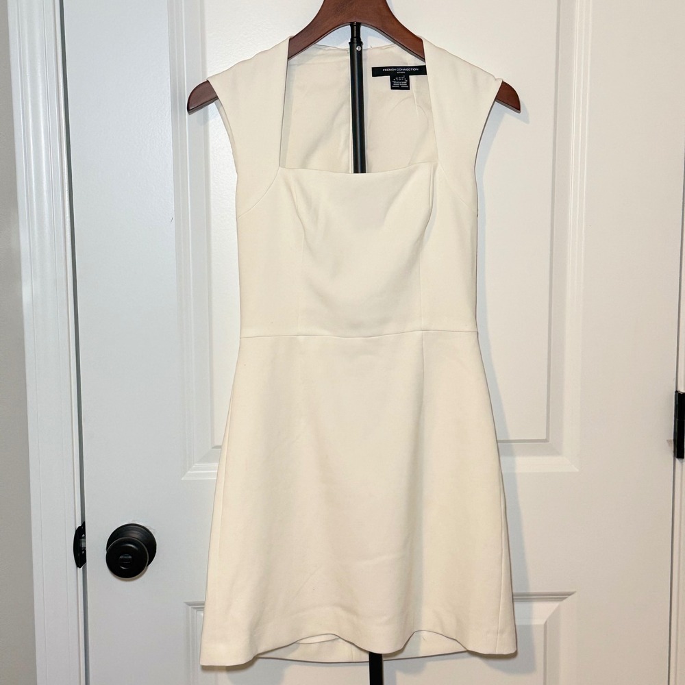French Connection Cream Square Neck Sleeveless A-Line Mini Dress Size 2
